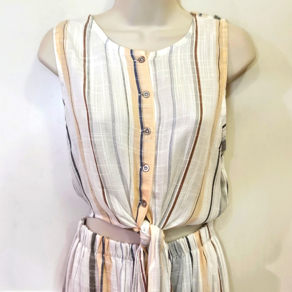 RVCA White MultiColor Striped Sleeveless Button-Down Arizona Dress,Large,NWT - Picture 6 of 16